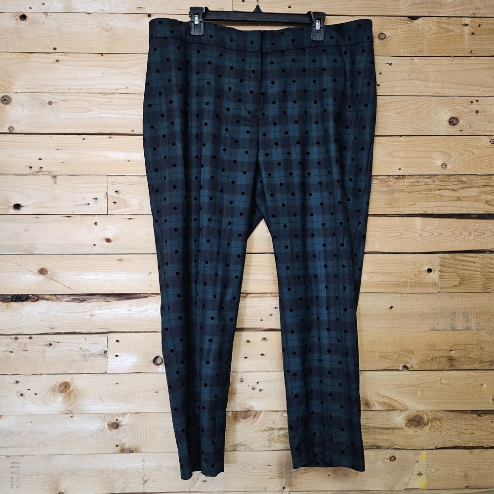 Talbots Slim Ankle Pant 18WP Black Watch Plaid Velvet Polka Dot Wool Blend Green
